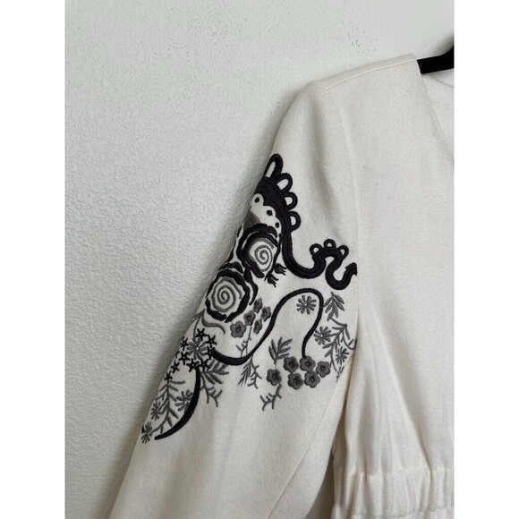 MaxMara Vintage Embroidered Open Front Wool Hook Eye Closure Coat White Women M - Picture 5 of 11